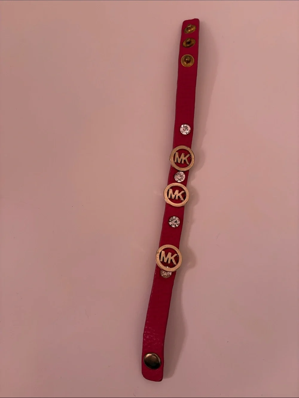 Michael Kors Hot Pink Leather Logo Charm Strap with Gold Accents